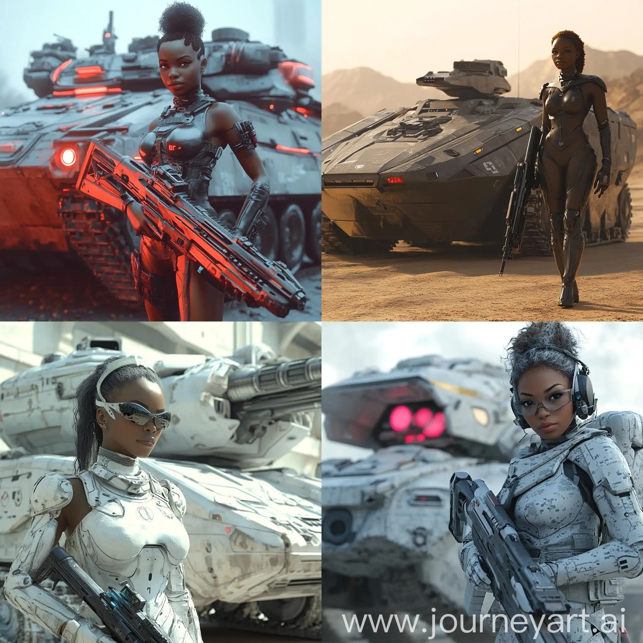 African-American-Girl-with-Laser-Rifle-by-Futuristic-Armored-Battle-Tank