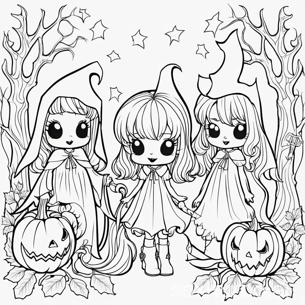 Spooky-Cute-Coloring-Book-Page-Adorable-Ghosts-Cute-Witches-Friendly-Bats