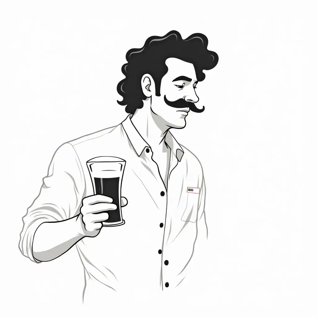 Minimalistic-Illustration-of-Italian-Man-with-Mustache-Holding-Beer-Glass