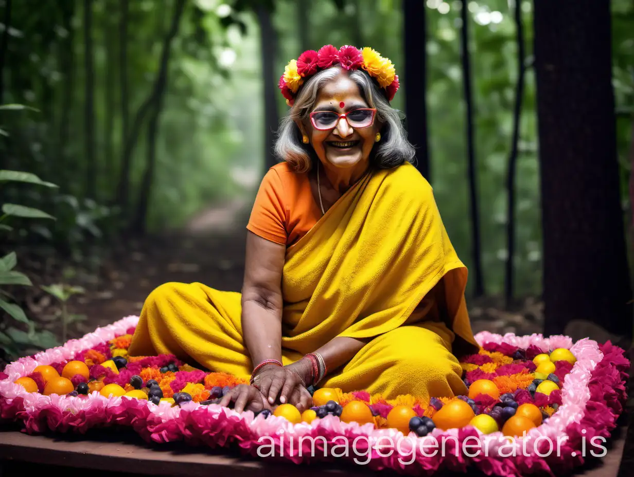 Elderly-Hindu-Woman-Monk-in-Colorful-Forest-Celebration