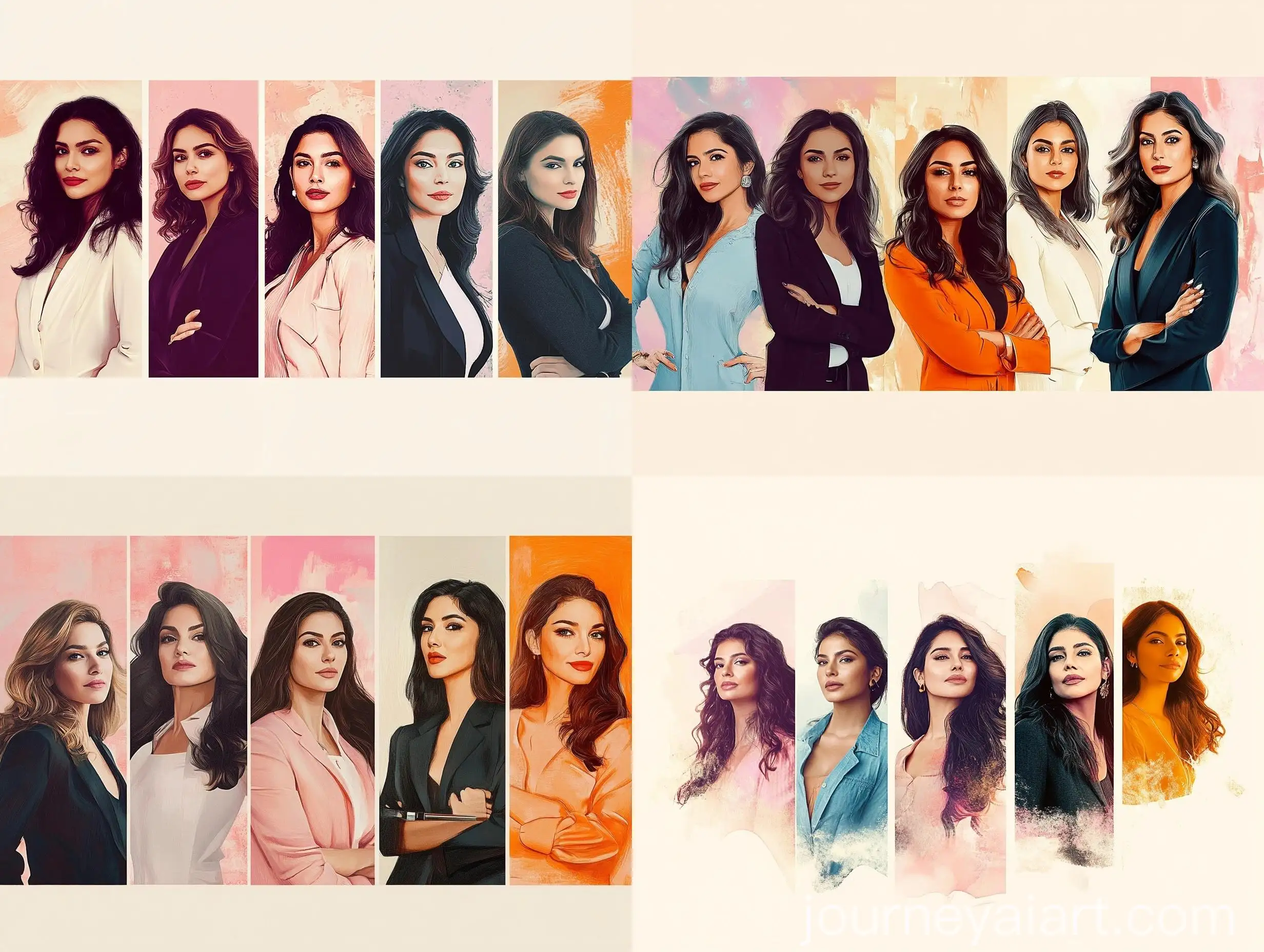 Strong-Independent-Businesswomen-with-Cosmetic-Items-in-Pastel-Background