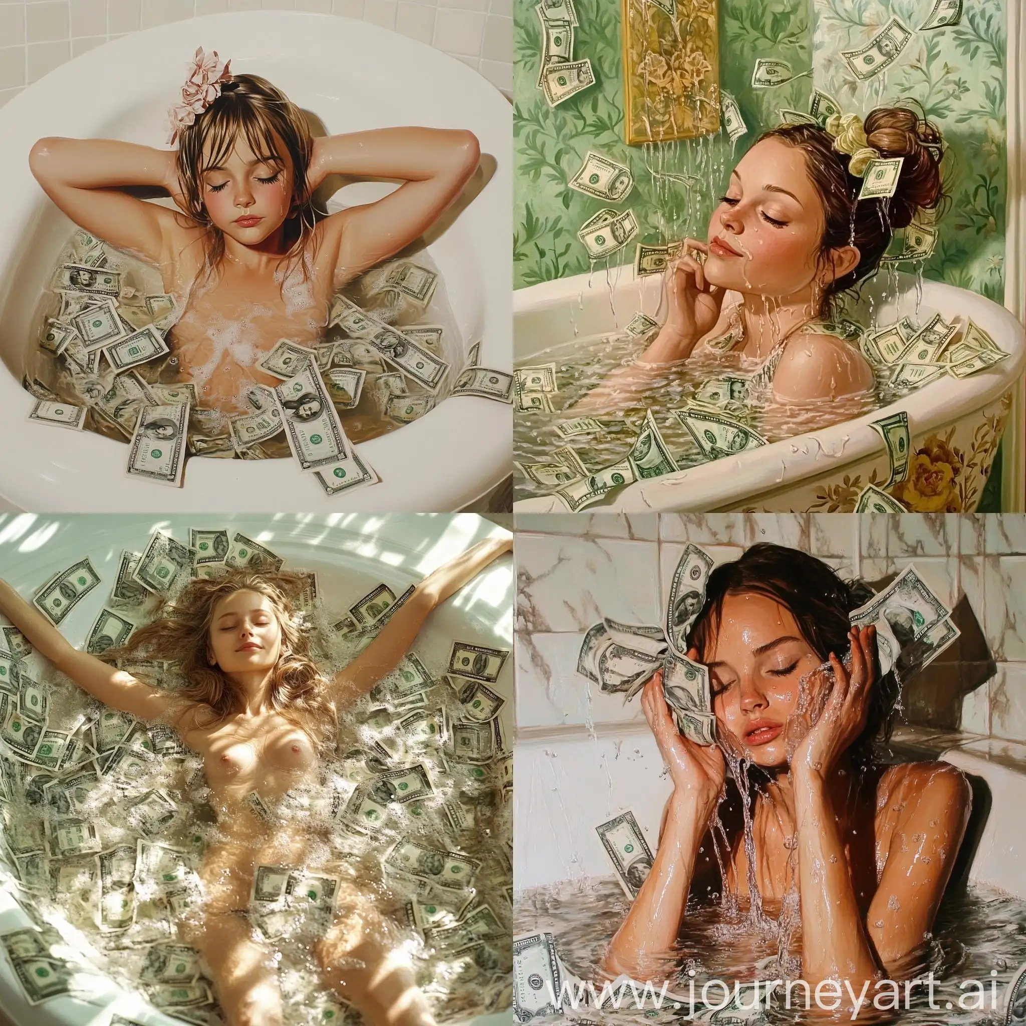 Young-Girl-Bathing-in-Money