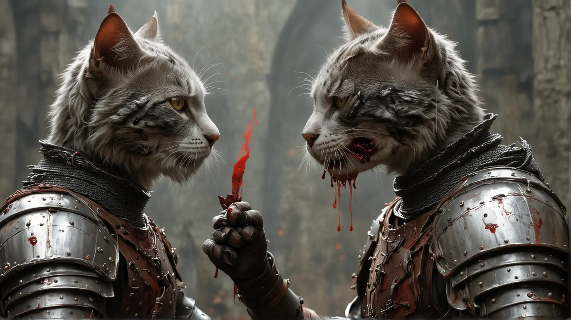 Medieval Warrior Cats Dueling in Bloody Combat