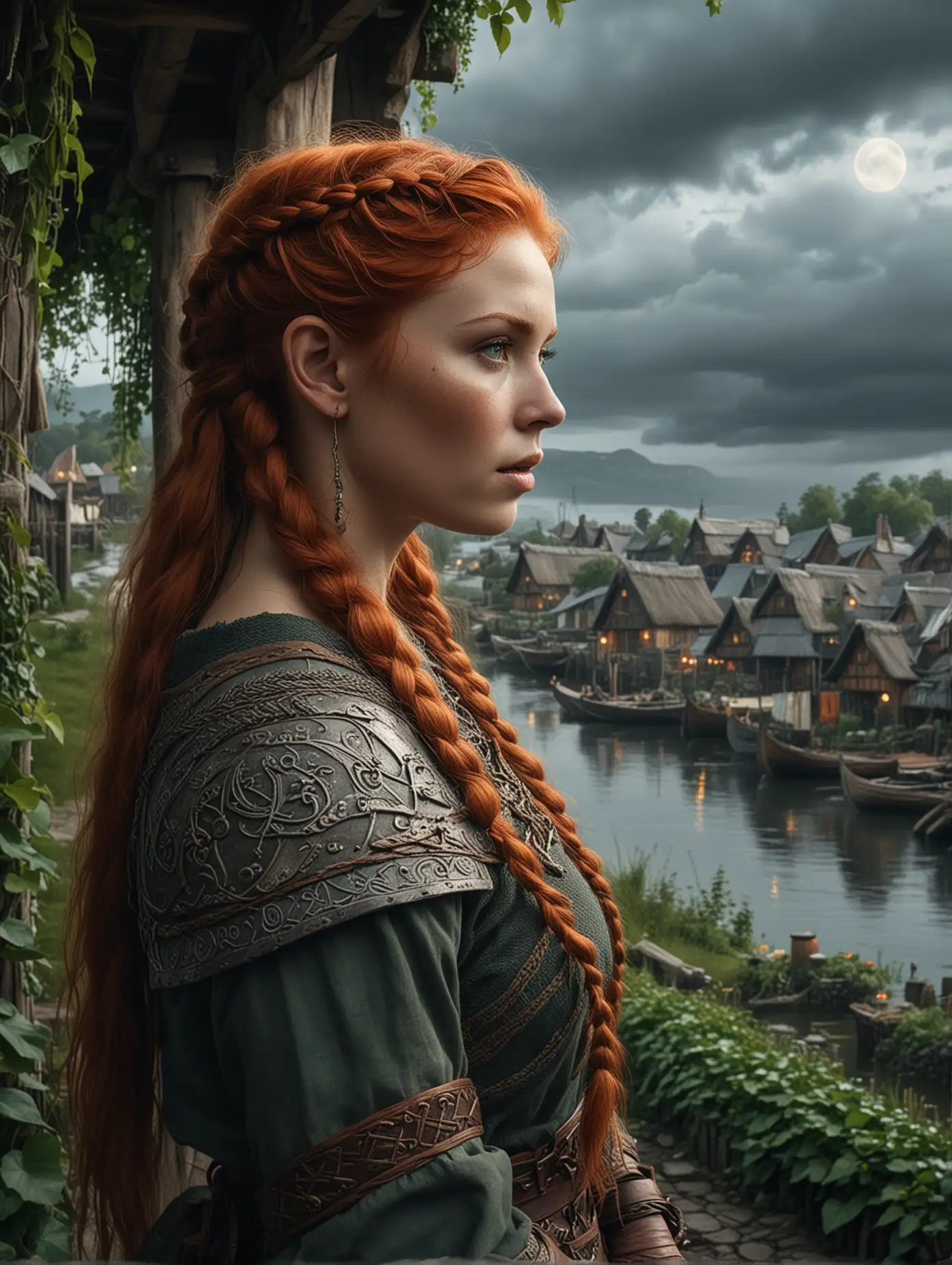 Viking-Warrior-with-Ethereal-Beauty-and-Enchanted-Weapon-in-Ancient-Village