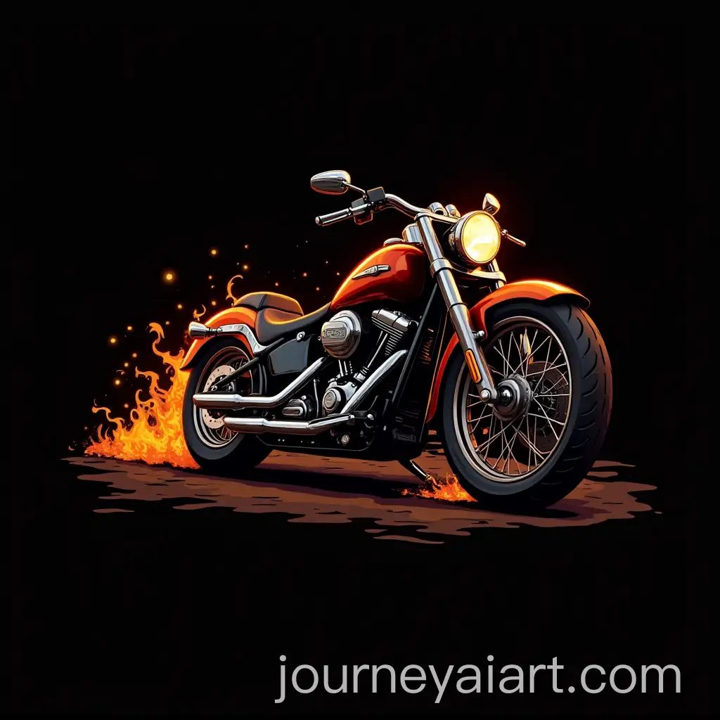 Fiery-Harley-Motorcycle-Biker-Emblem-with-Large-Front-Wheel-on-Black-Background