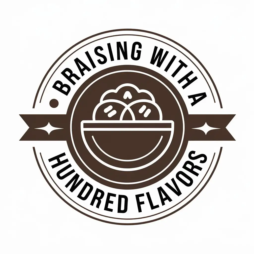 a vector logo design,with the text "braising with a hundred flavors", main symbol:dish in a bowl,Moderate,be used in Retail industry,clear background