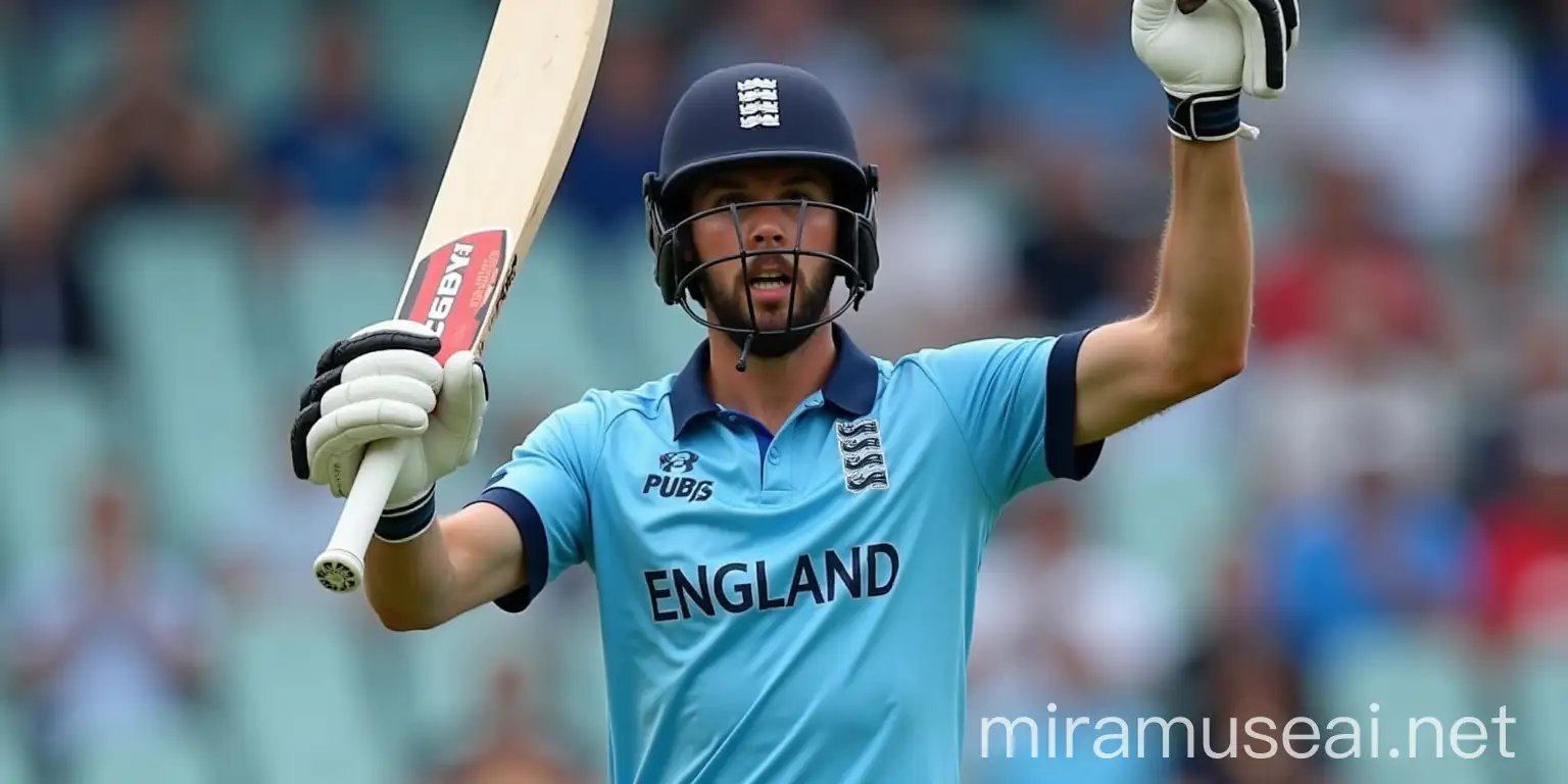 Victory Celebration English Cricket Batsman Hoisting Bat