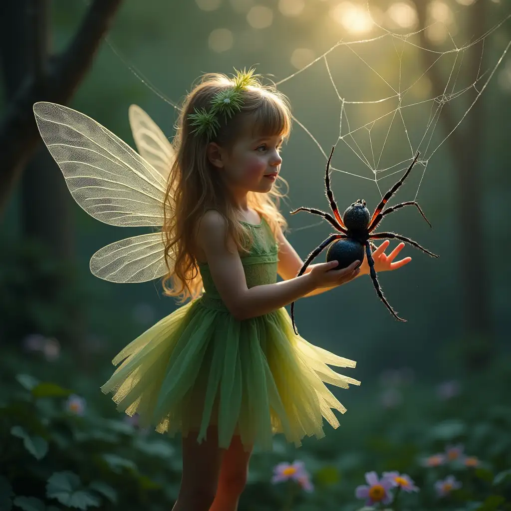 Little-Fairy-Trapped-in-Spider-Web-with-Approaching-Giant-Black-Spider