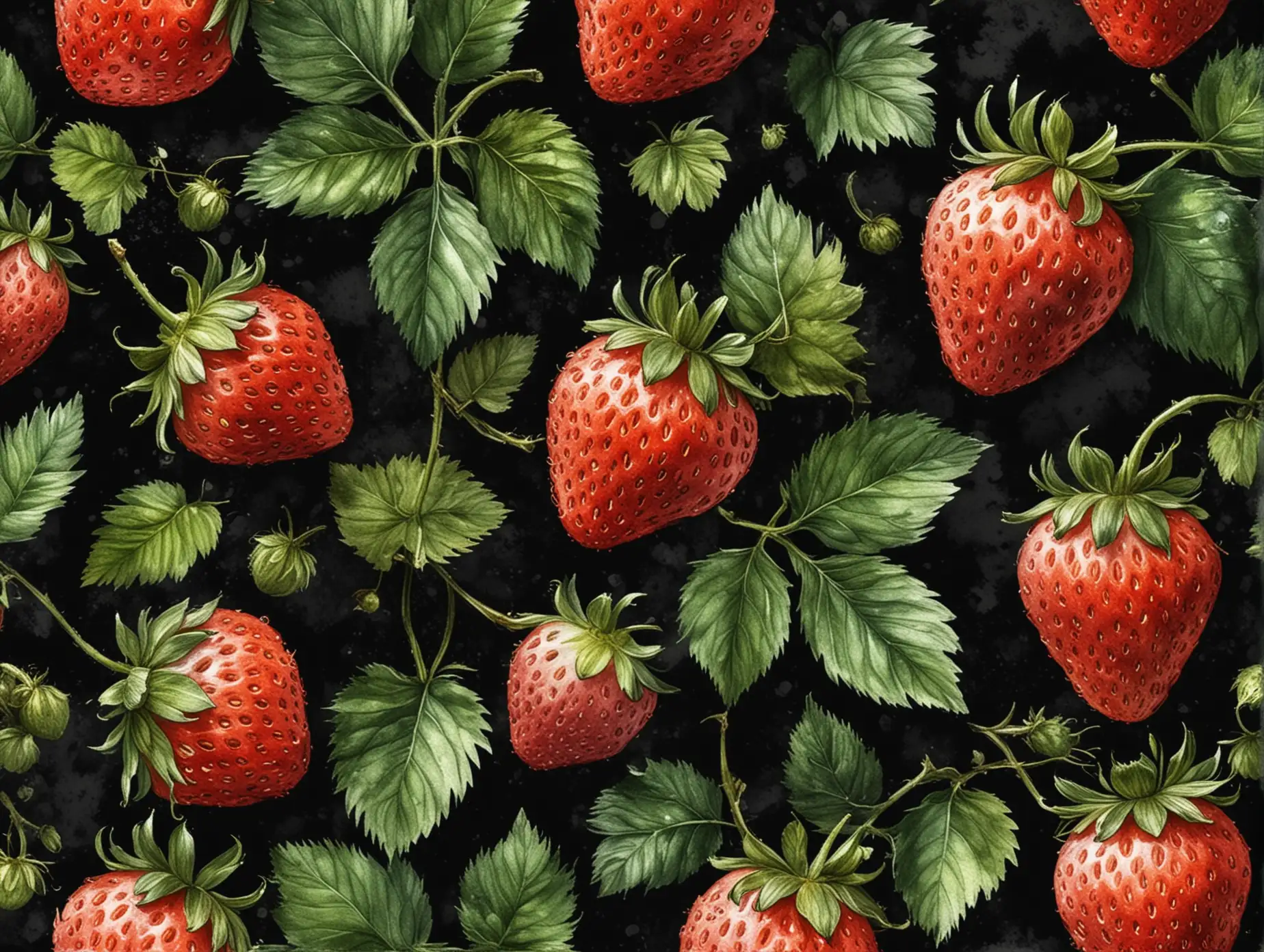 Detailed-Watercolor-Painting-of-a-Strawberry-on-a-Dark-Background