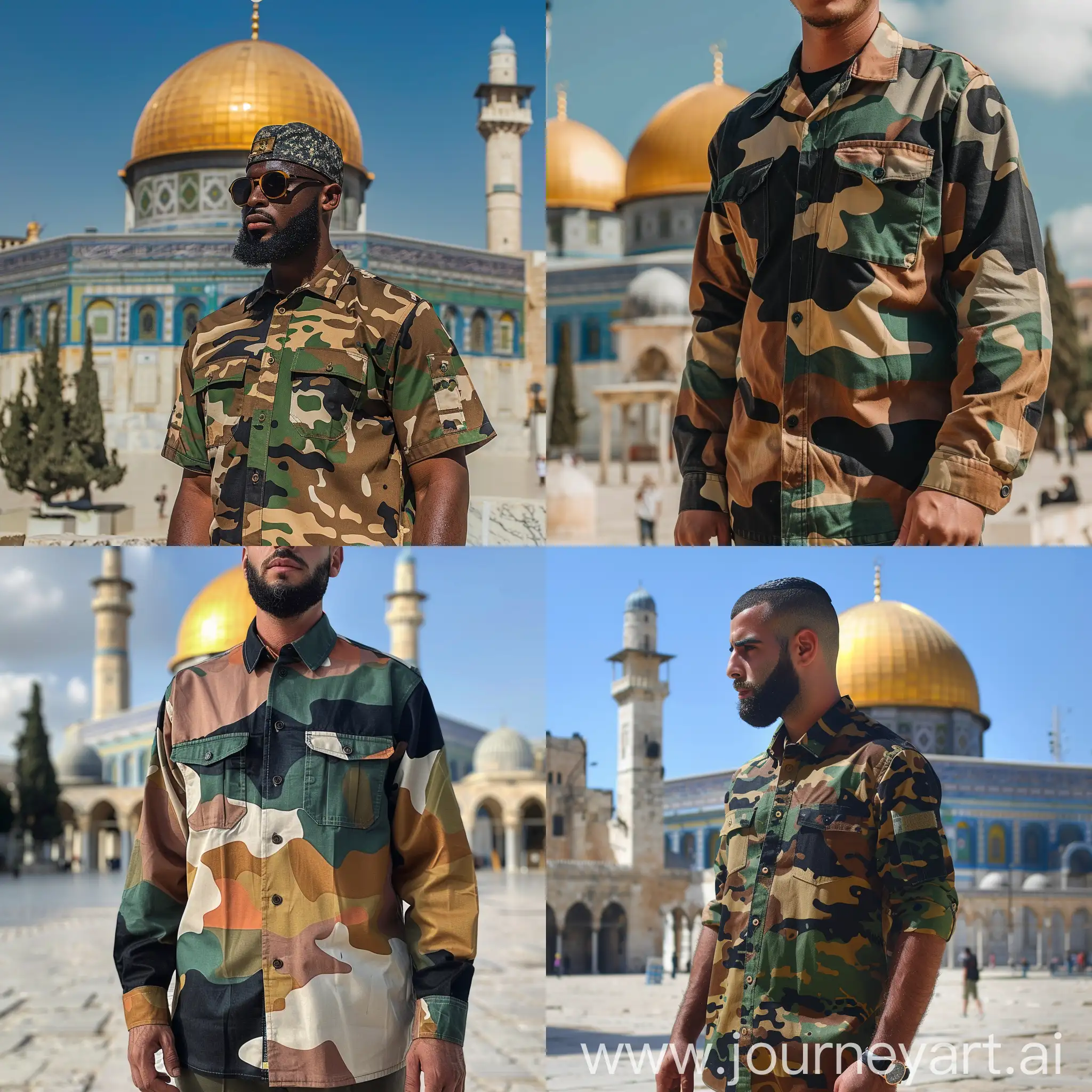 Military-Shirted-Man-at-Dome-of-the-Rock-Mosque-in-Palestine