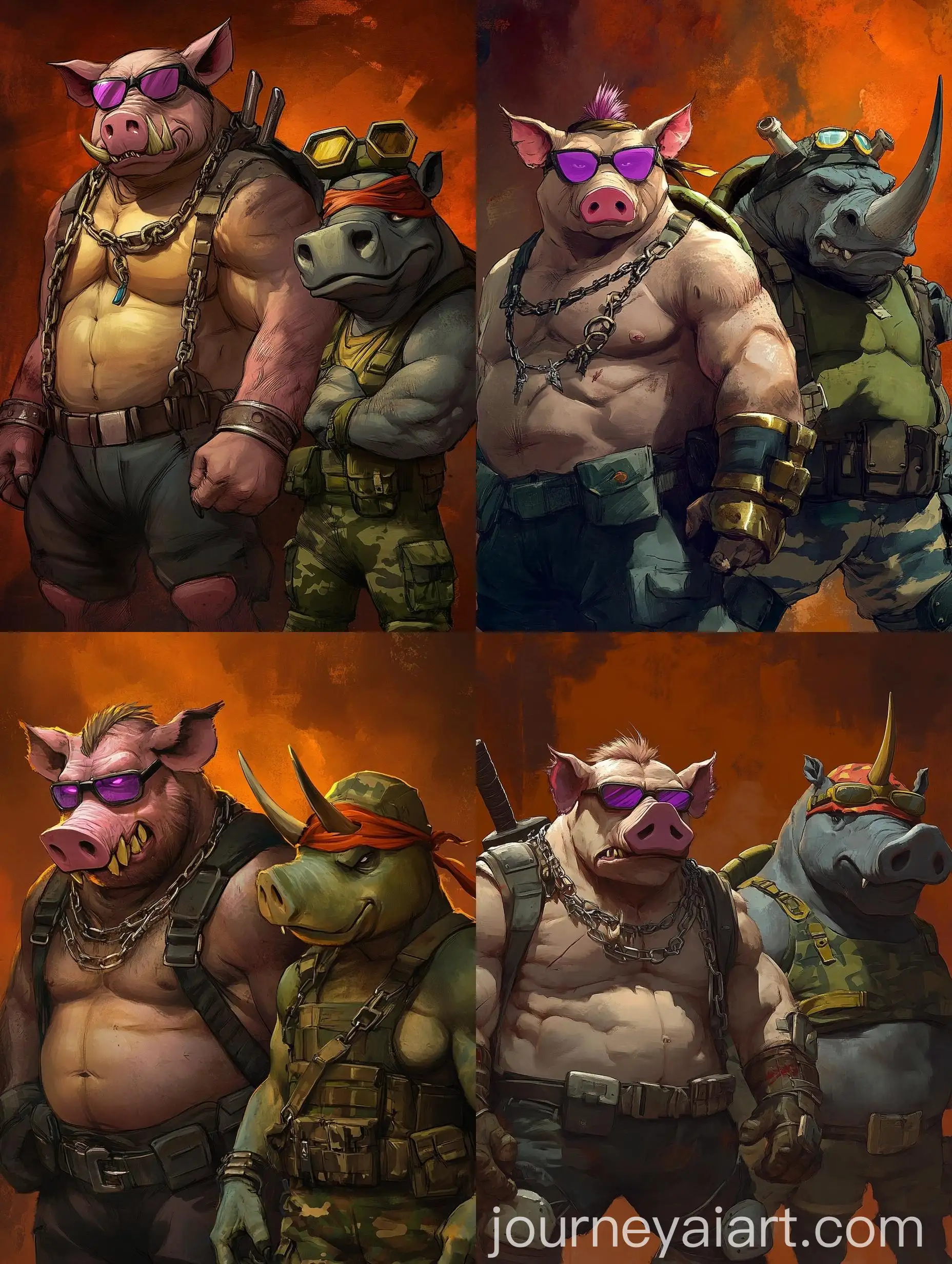 Mutated-Boar-and-Rhinoceros-in-Cartoon-Style-with-Army-Theme