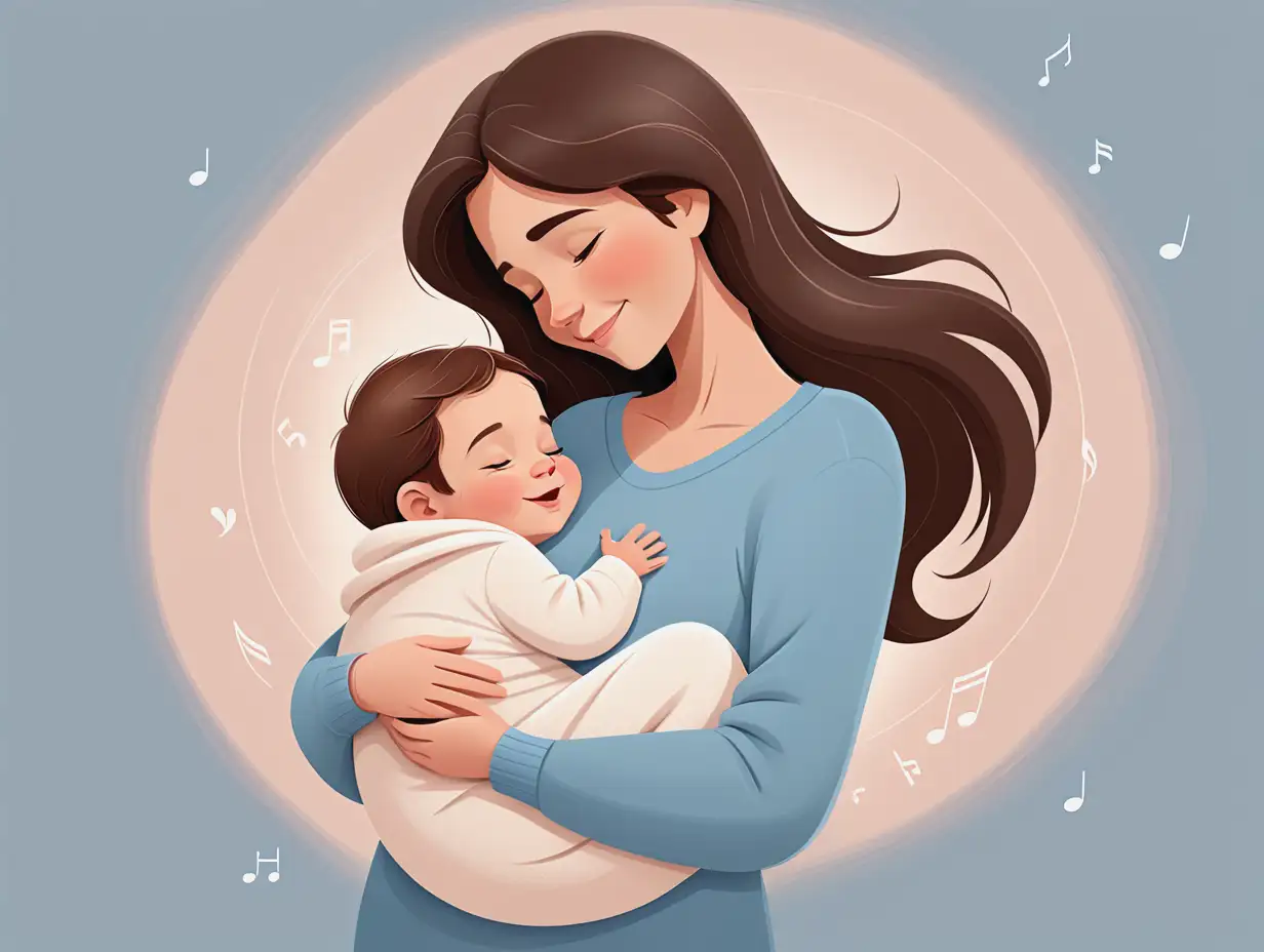 Loving-Mother-Holding-Sleeping-Baby-with-Lullaby-in-Soft-Pastel-Colors