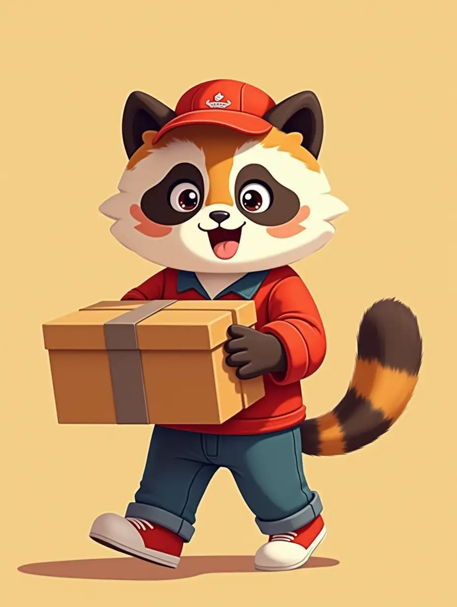 Please make a delivery boy cat who is carrying a foodpanda box in his hand