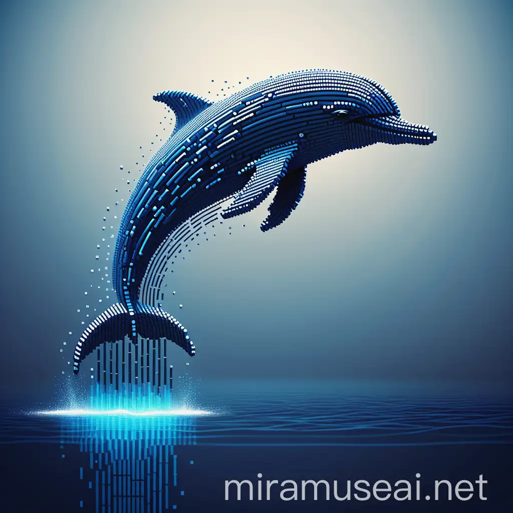 Digital Dolphin Leaping in Binary Code Waters