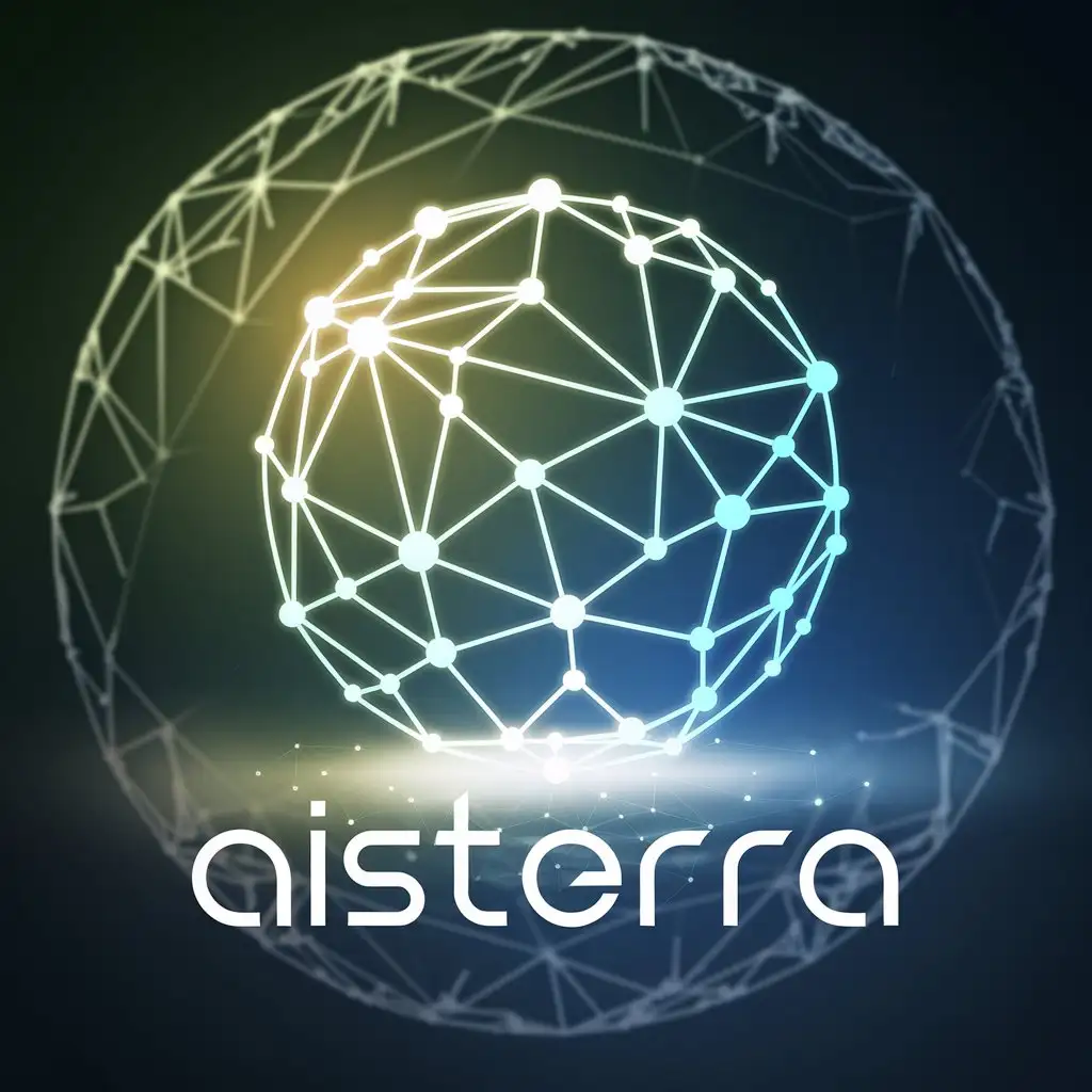 LOGO Design for AIsterra Glowing Sphere with Neural Network Gradient GreenBlue EarthAI Symbol