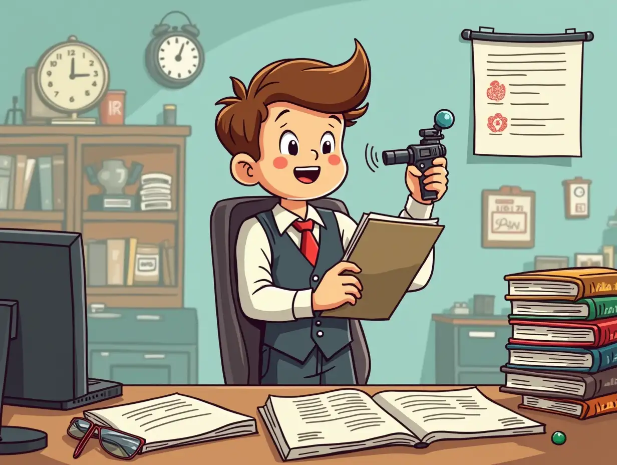 A young journalist school in a cartoonish attractive style