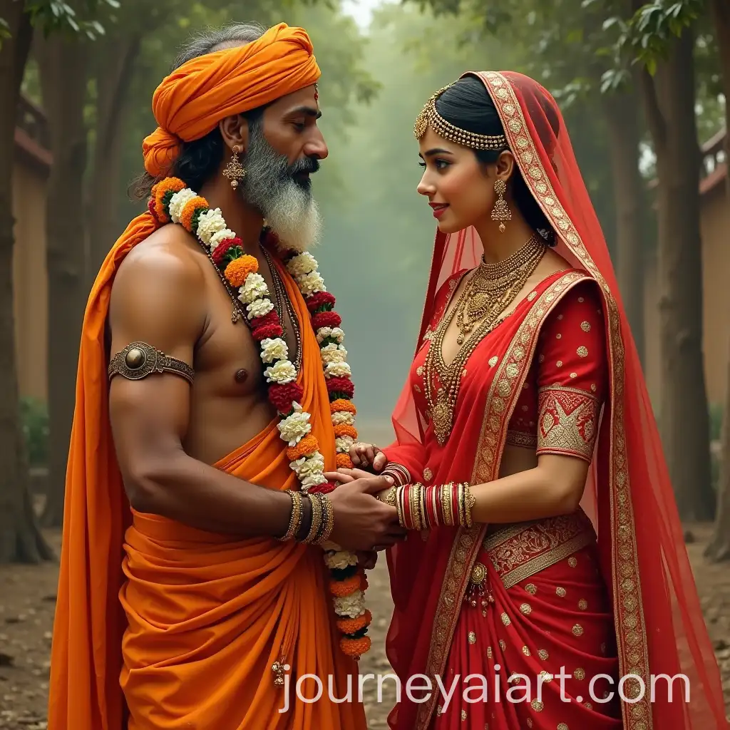 Indian-Mythology-Wedding-Ceremony-Princess-and-Sage-in-Traditional-Attire
