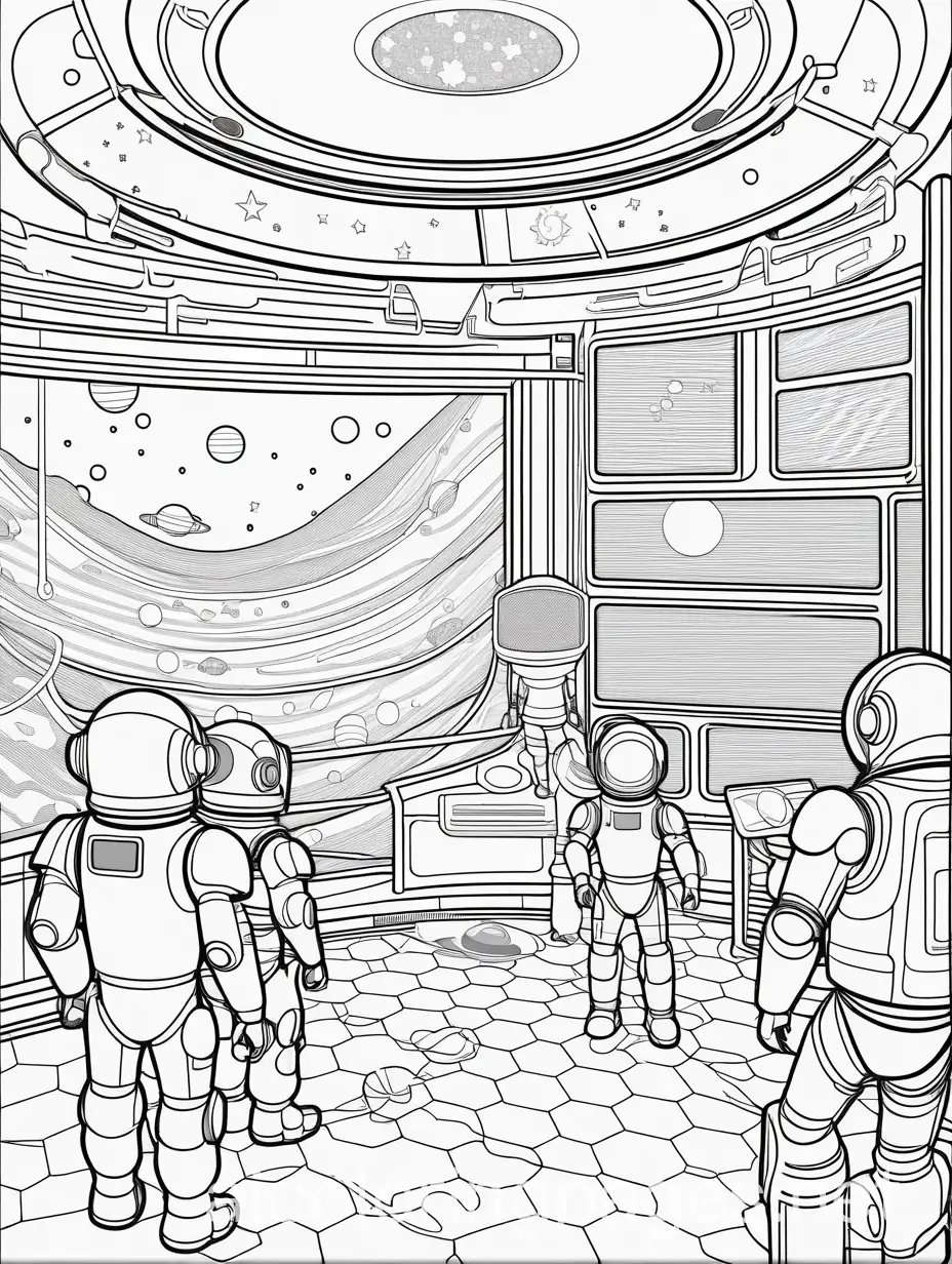 Children-Astronauts-Meet-Curious-Intelligent-Robots-in-Space-Coloring-Page