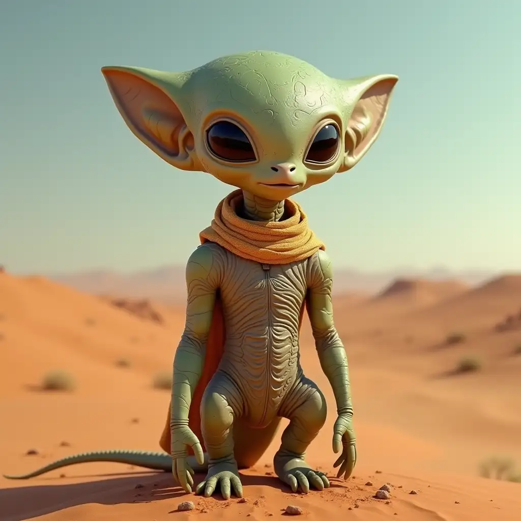 An alien from outer space, on a desert planet