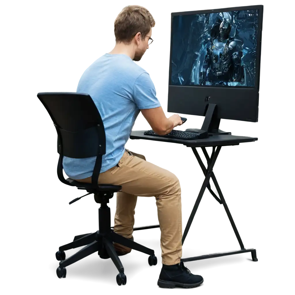 Guy-Working-on-PC-from-Behind-HighQuality-PNG-Image-for-Various-Applications