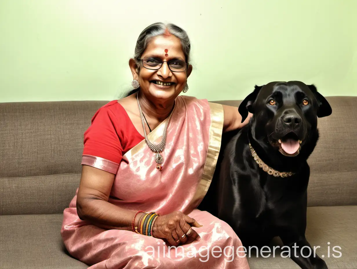 Vintage-Indian-Housewife-Teacher-with-Pet-Dog-in-Home-Setting