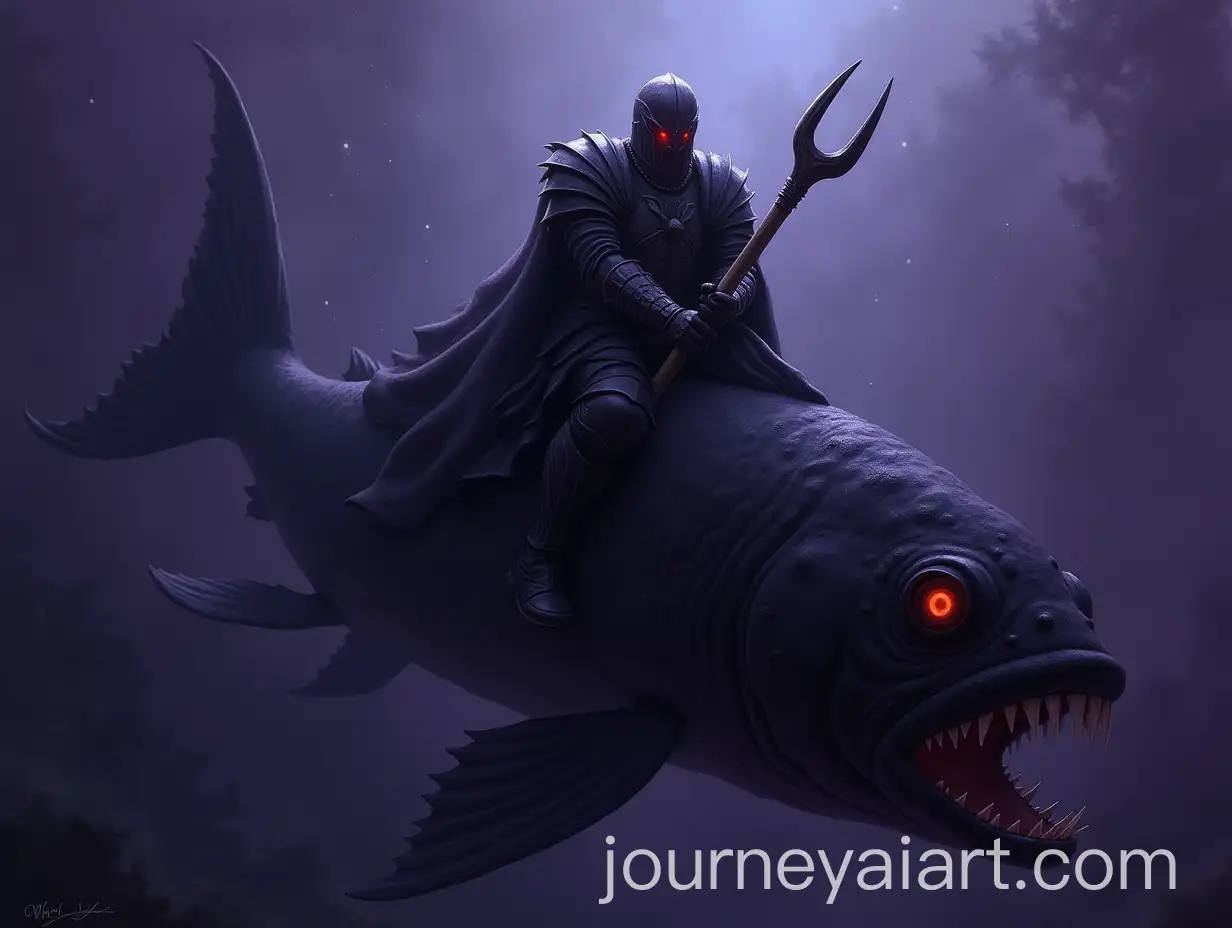 Dark-Fantasy-Art-Evil-Knight-with-Giant-Fork-Riding-Black-Fish