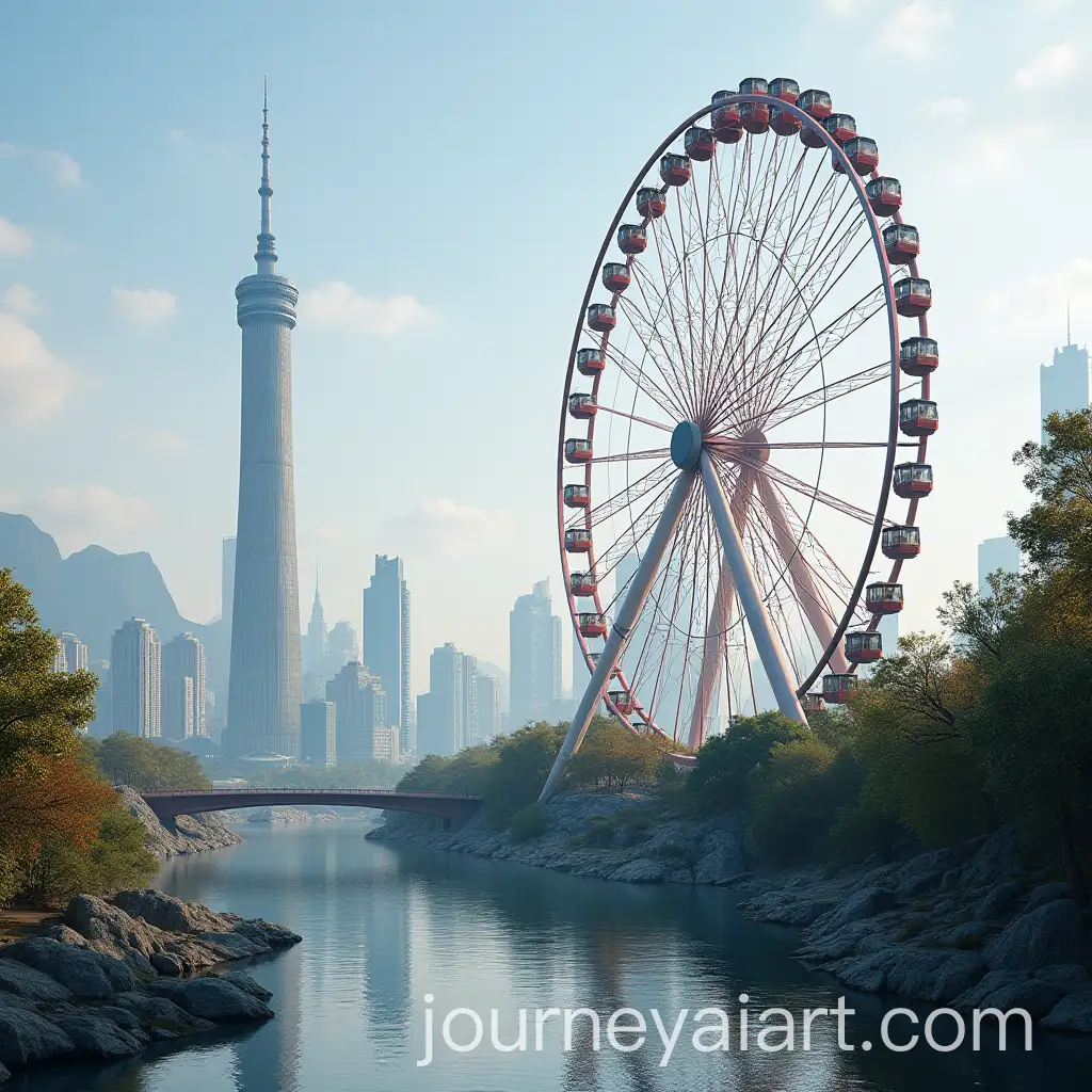Shanghe-Tower-and-Ferris-Wheel-Urban-Landscape-at-Night