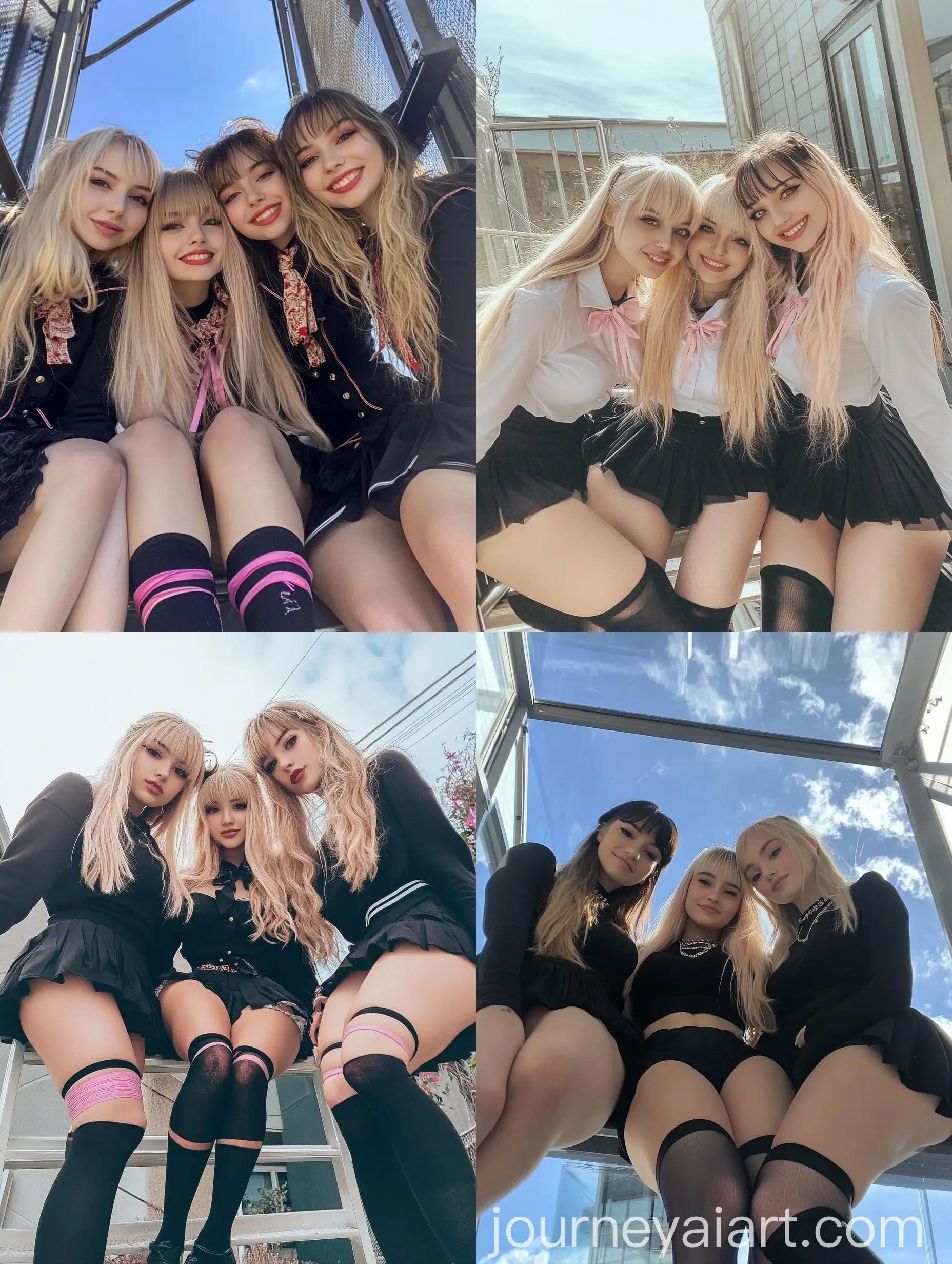 Three-Women-in-Black-School-Uniforms-Taking-Natural-iPhone-Selfie