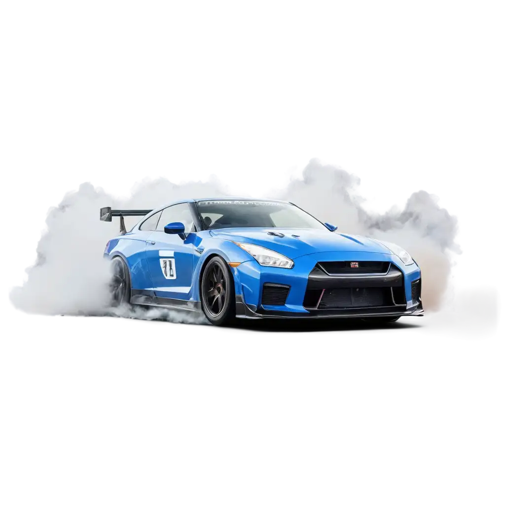 HighQuality-PNG-Image-of-Blue-Nissan-GTR-Drifting-with-White-Smoke