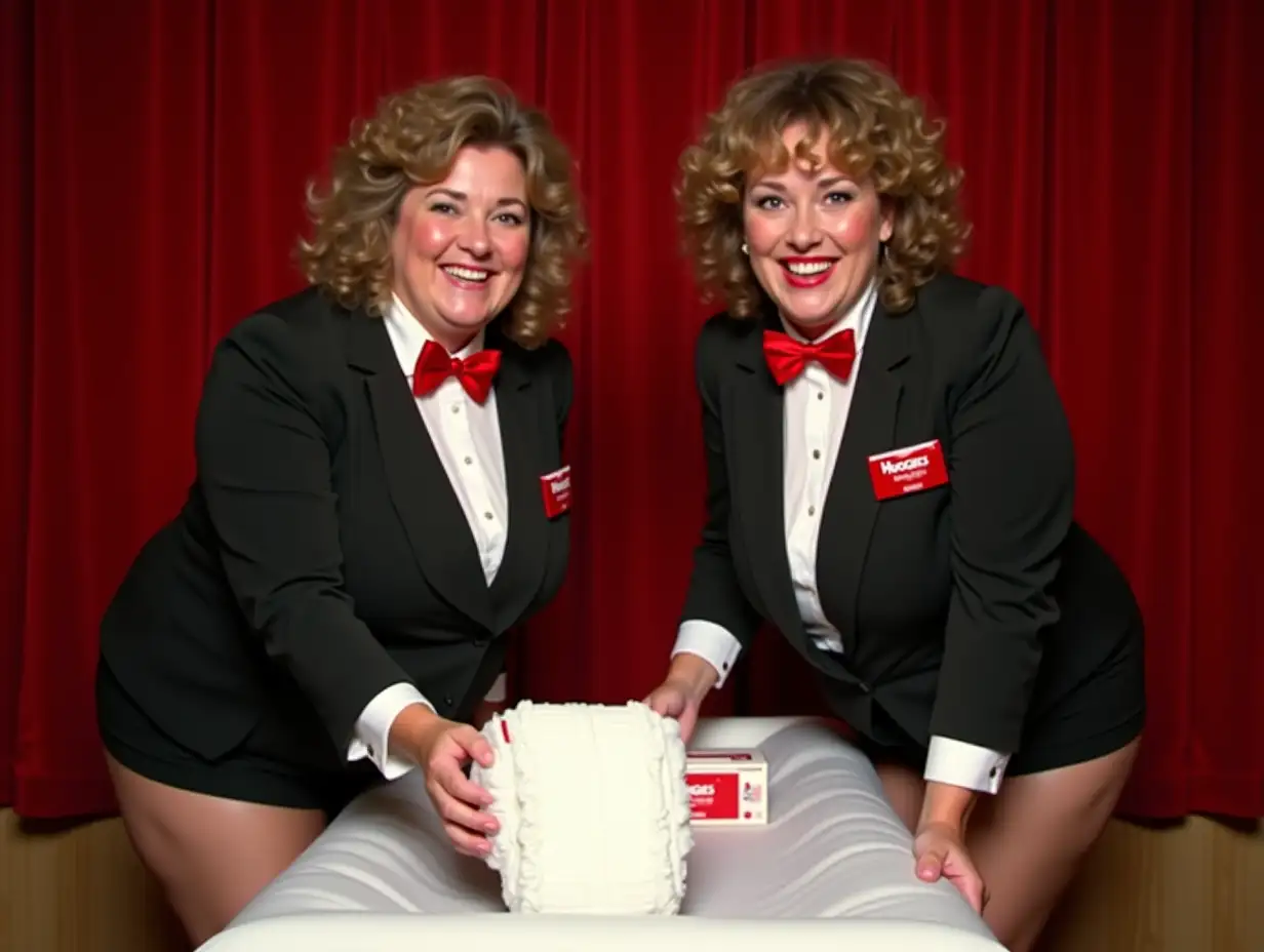 Older-Caucasian-Women-in-Tuxedos-with-Huggies-Diapers-on-Stage-at-Diaper-Derby