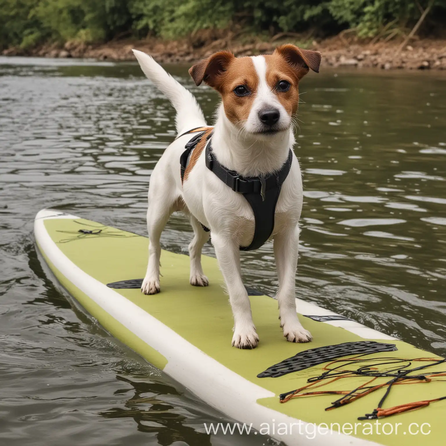 Jack-Russell-Terrier-Paddleboarding-on-a-Scenic-River