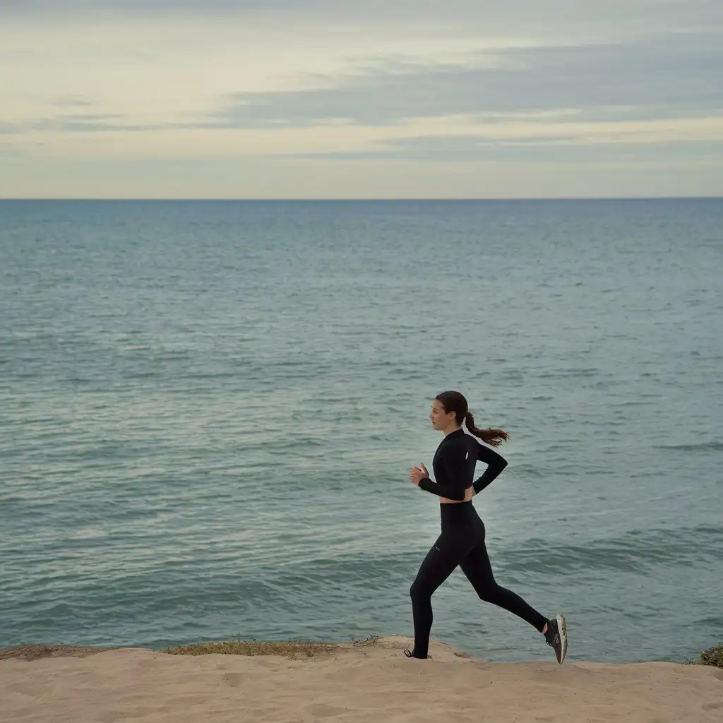 woman jogging near the ocean