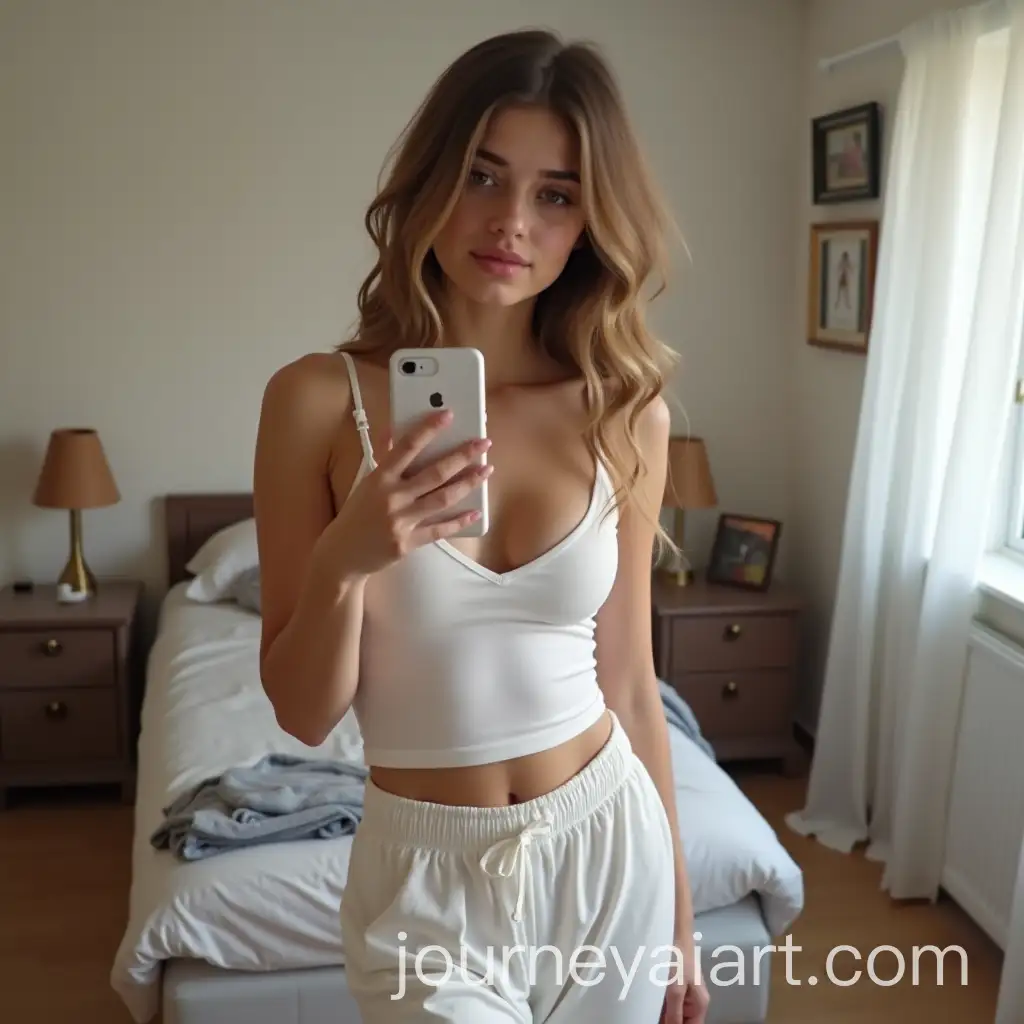 Teenage-Girl-Taking-Selfie-in-Dorm-with-Casual-Outfit