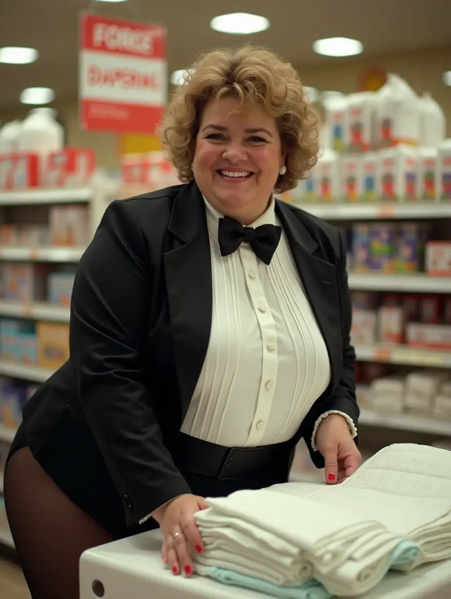 MiddleAged-Woman-Demonstrating-Diapering-Products-in-Supermarket