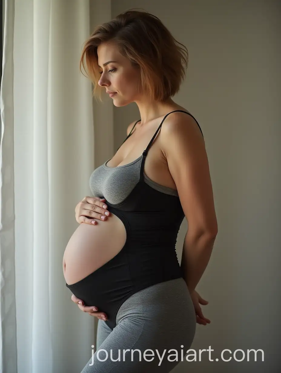 Pregnant-Nordic-Woman-in-Corset-Side-View-Portrait