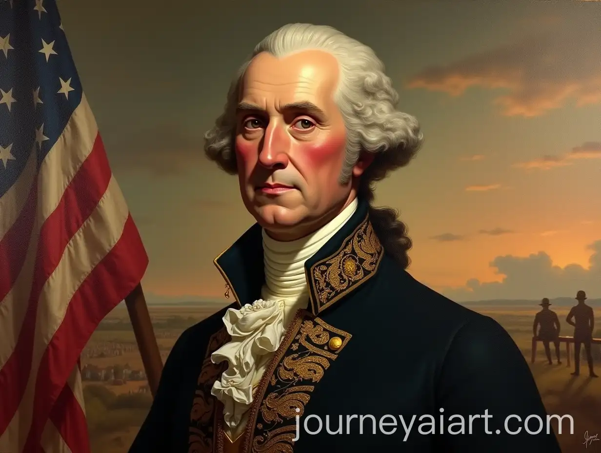 George-Washington-in-Colonial-Military-Uniform-with-American-Flag-Background
