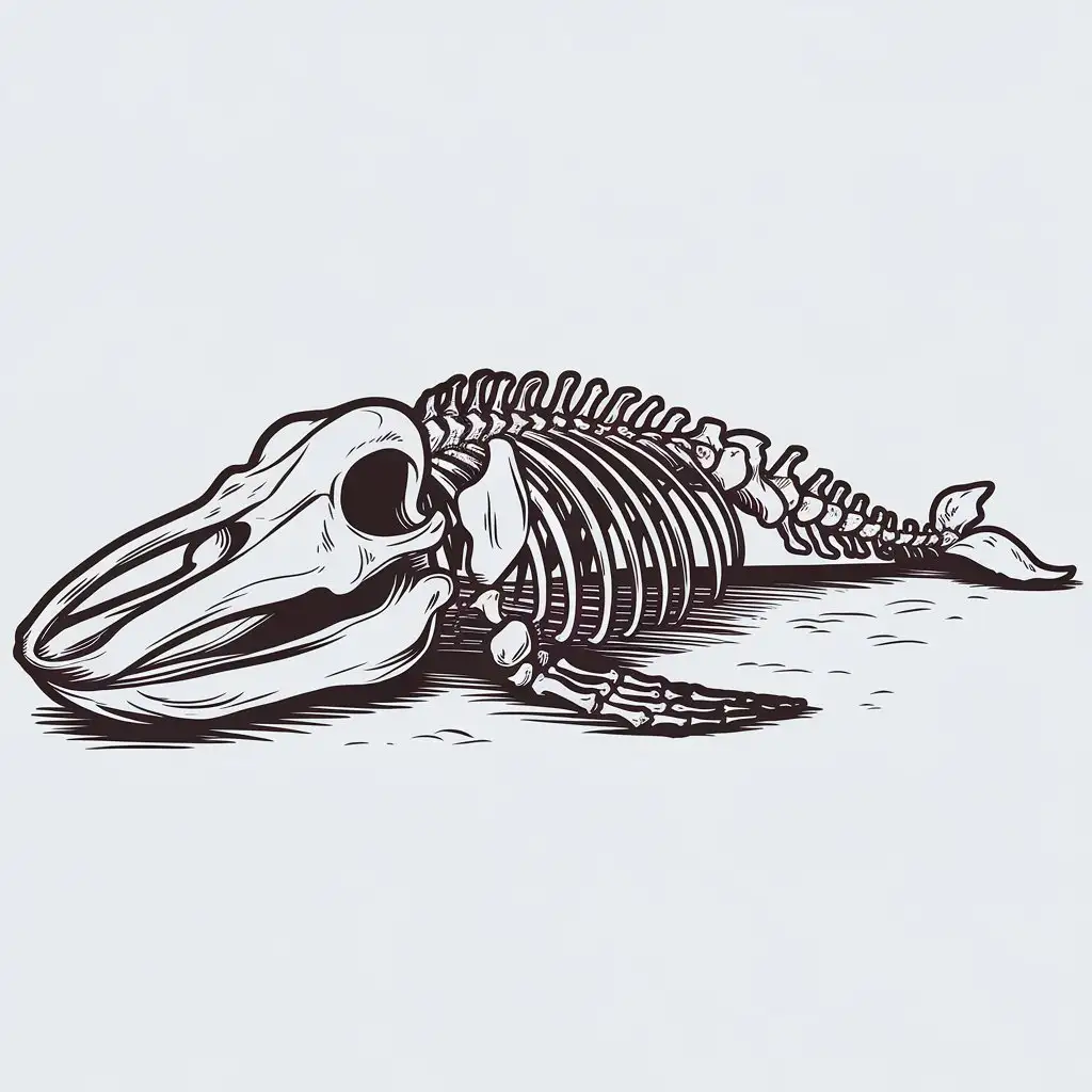 Whale Skeleton Drawing with Simple Thick Lines