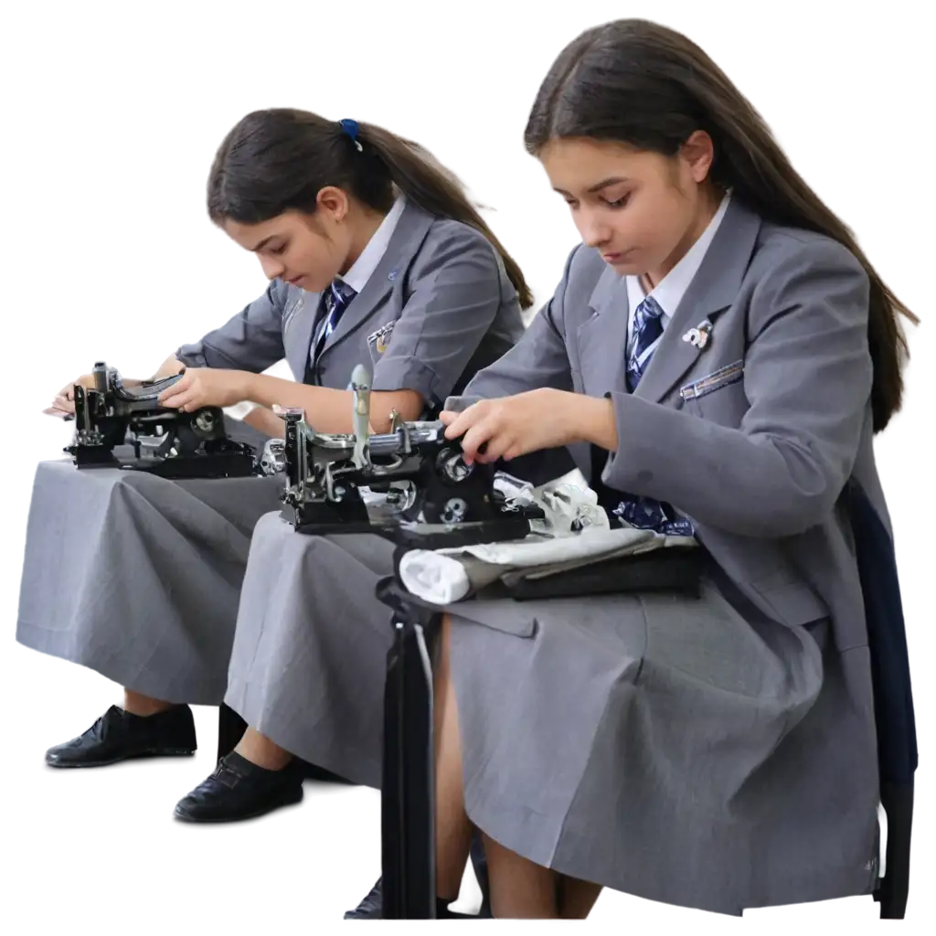 PNG-Image-of-Schoolgirls-Sewing-Creative-and-Detailed-Illustration