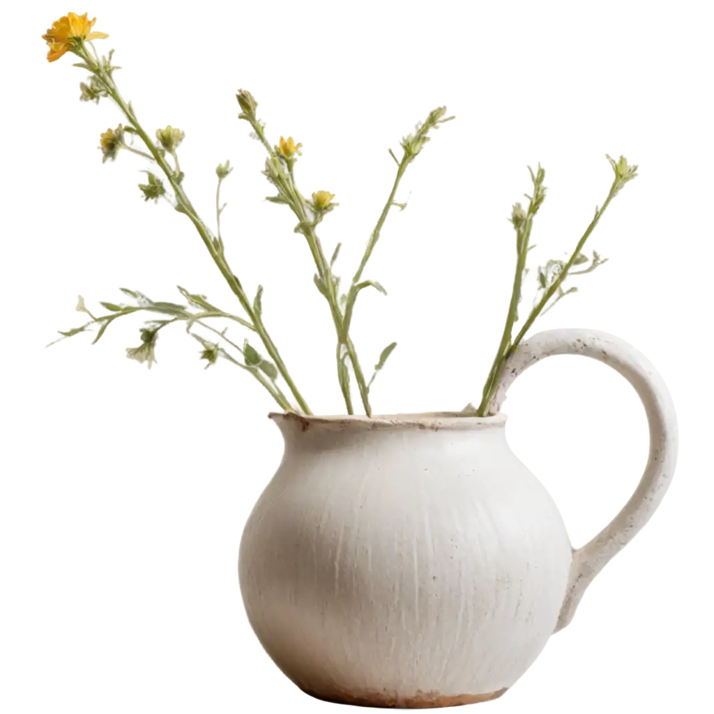 White-Rustic-Pottery-Vase-of-Flowers-PNG-Elegant-Home-Dcor-Image-for-HighQuality-Visuals