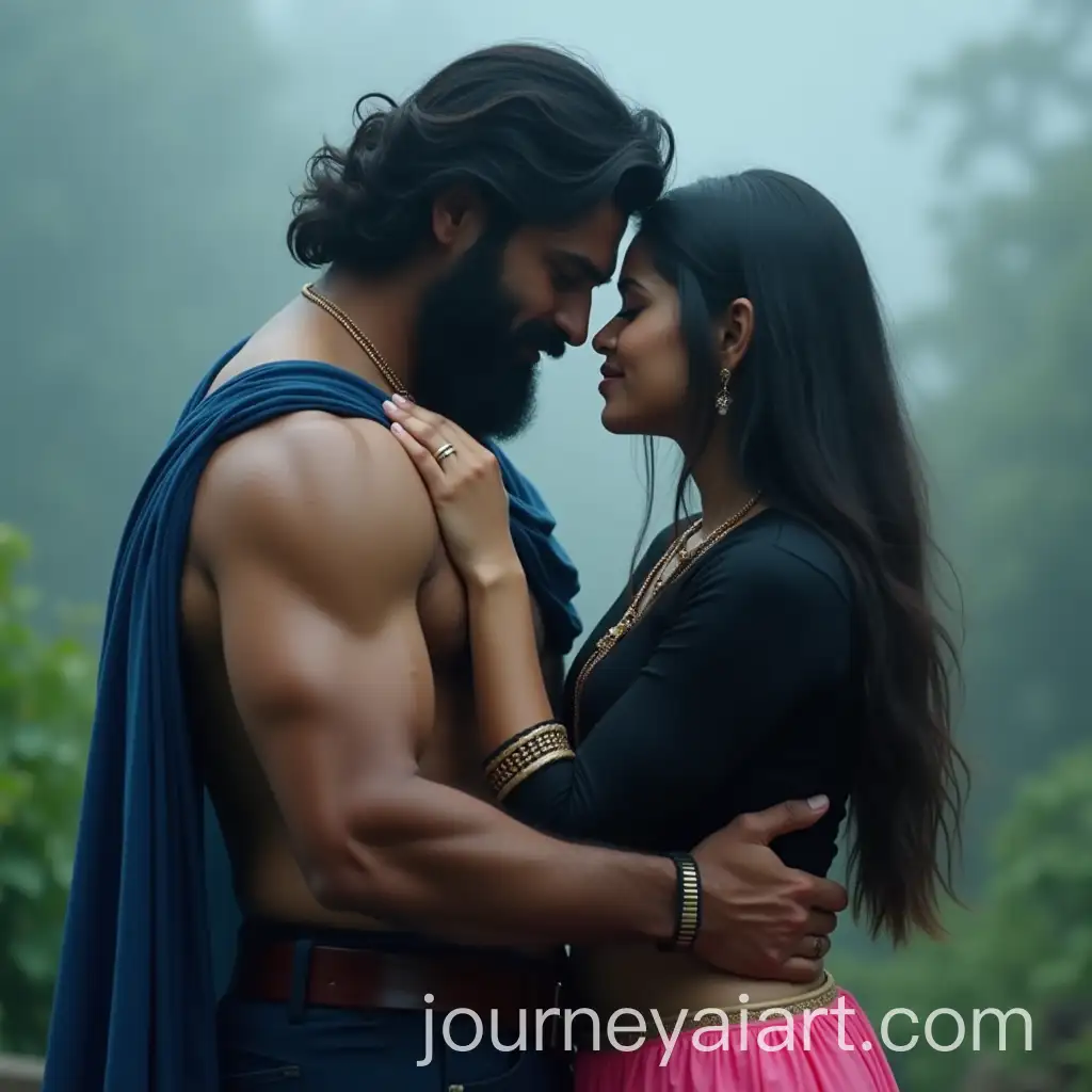 Dramatic-Romance-Between-a-Muscular-Man-and-Indian-Woman-in-a-Misty-Outdoor-Setting