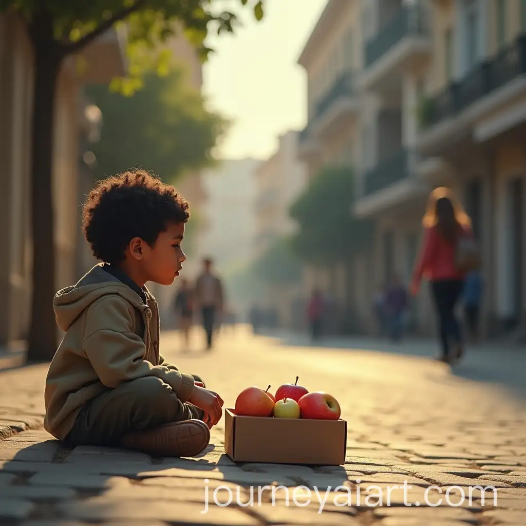 Sad-Little-Boy-Selling-Apples-on-the-Sidewalk-with-a-Hopeful-Gaze