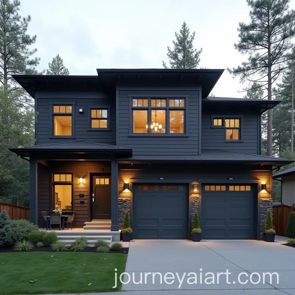 Modern-Graphite-Grey-House-with-Elegant-Landscape-and-Architectural-Garage-Doors
