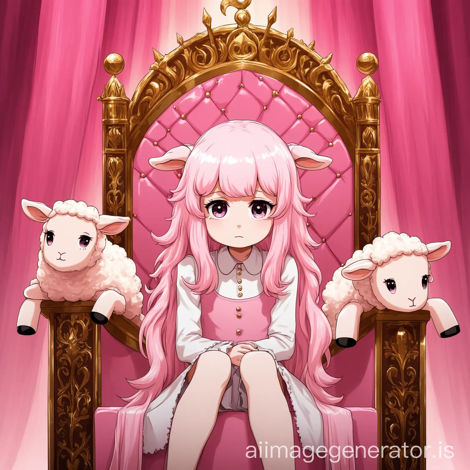 Girl-with-Long-Pink-Wig-Sitting-on-Throne-with-Bored-Expression