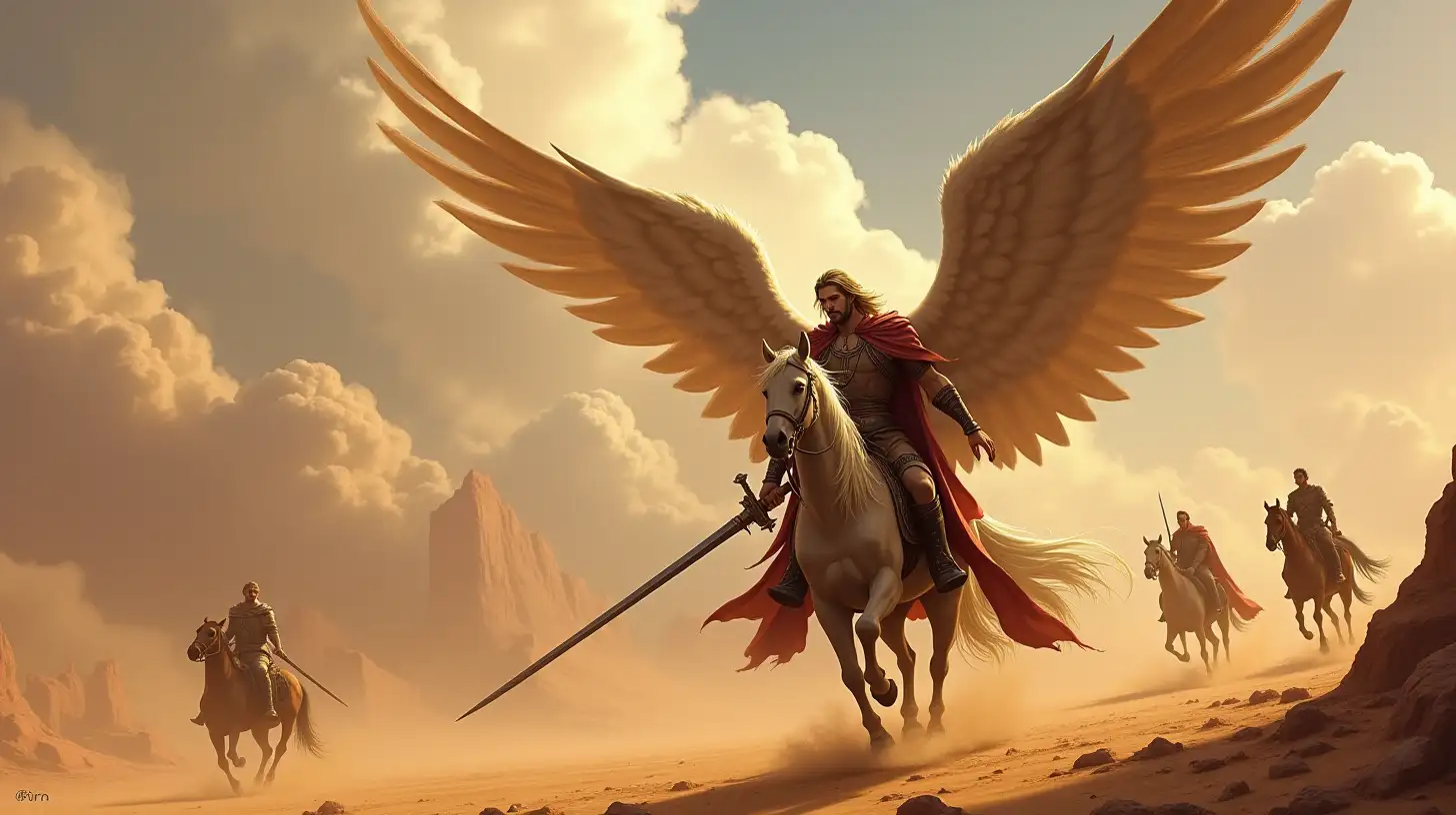 Powerful Lord Angel with Sword in Desert City