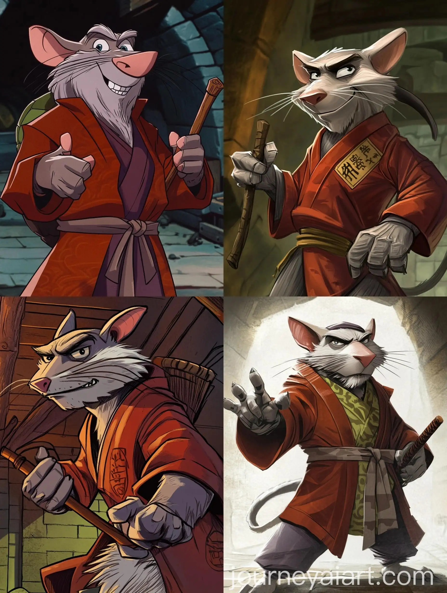 Wise-Sensei-Rat-in-Traditional-Kimono-with-Staff-in-Sewer-Setting