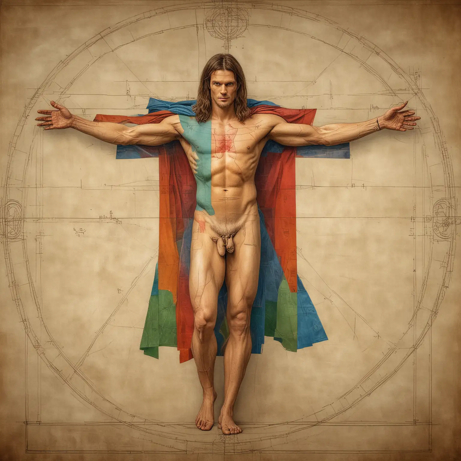 Tom-Brady-Posing-in-Vitruvian-Man-Posture-with-Colorful-Neo-Pop-Art-Twist