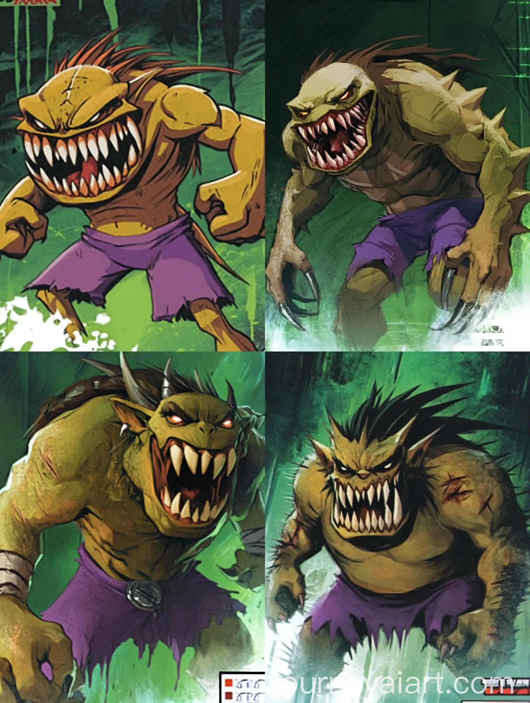 Sinister-Troll-Creature-in-Purple-Shorts-on-GreenBlack-Background