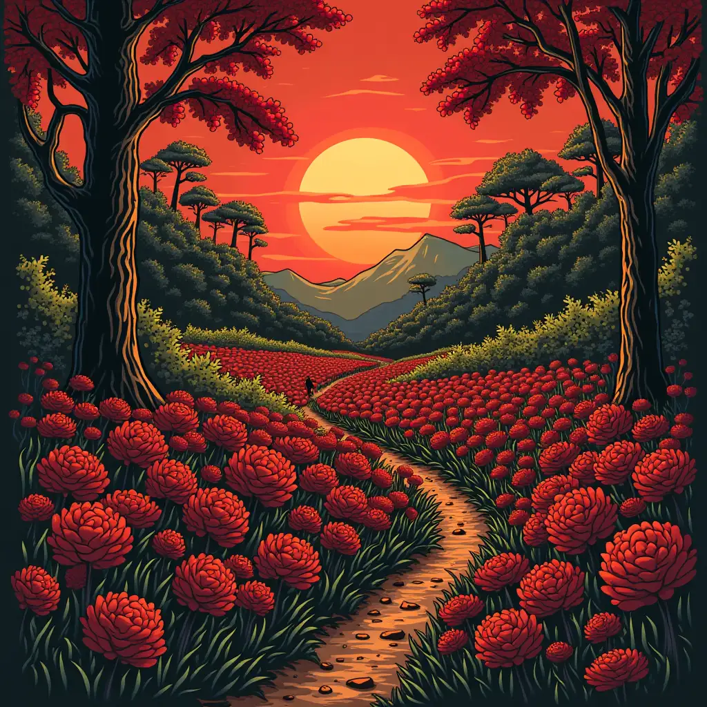 Album cover art for a band called Red Garden