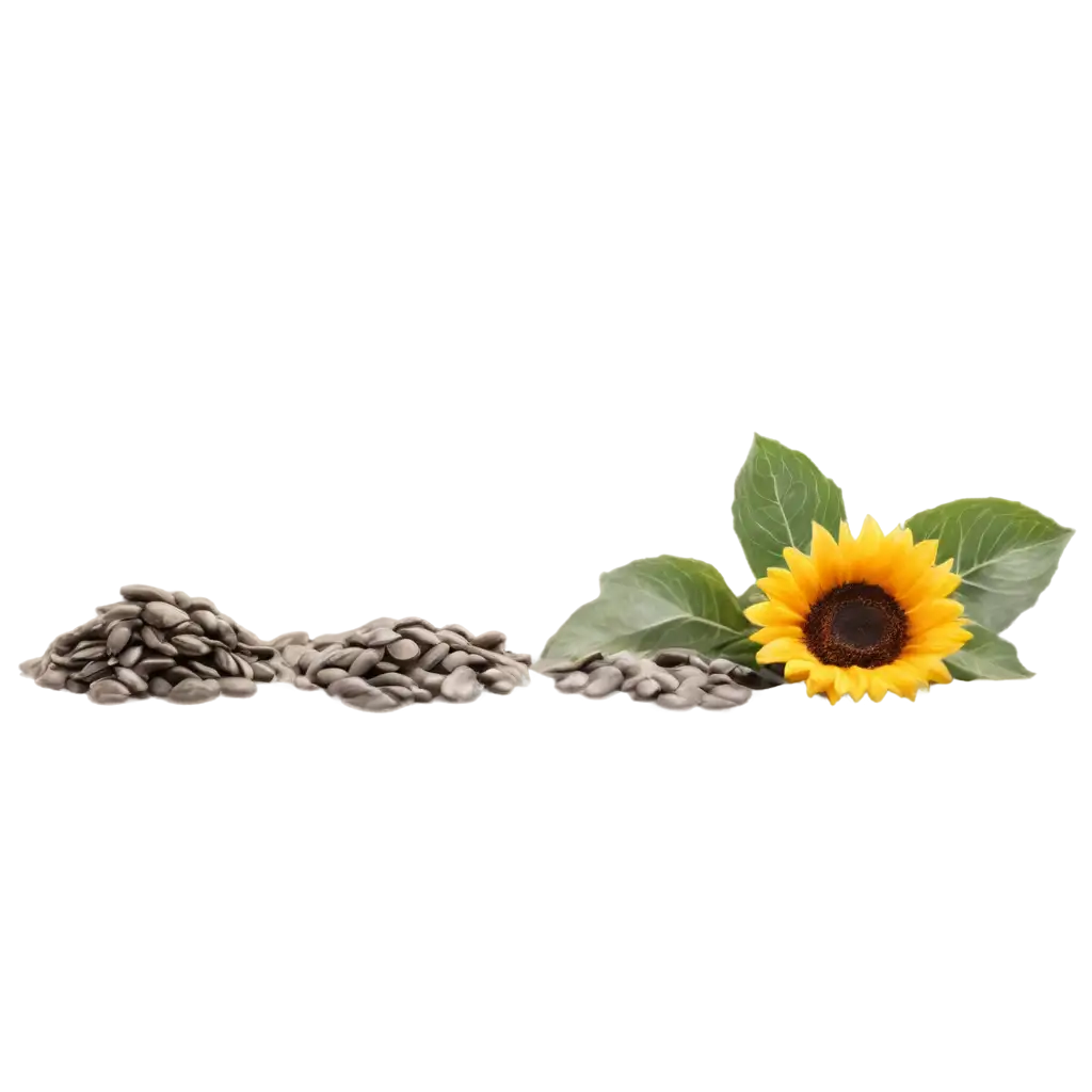 Sunflower-Seeds-with-Sunflower-and-Leaves-in-the-Background-HighQuality-PNG-Image-for-Versatile-Use