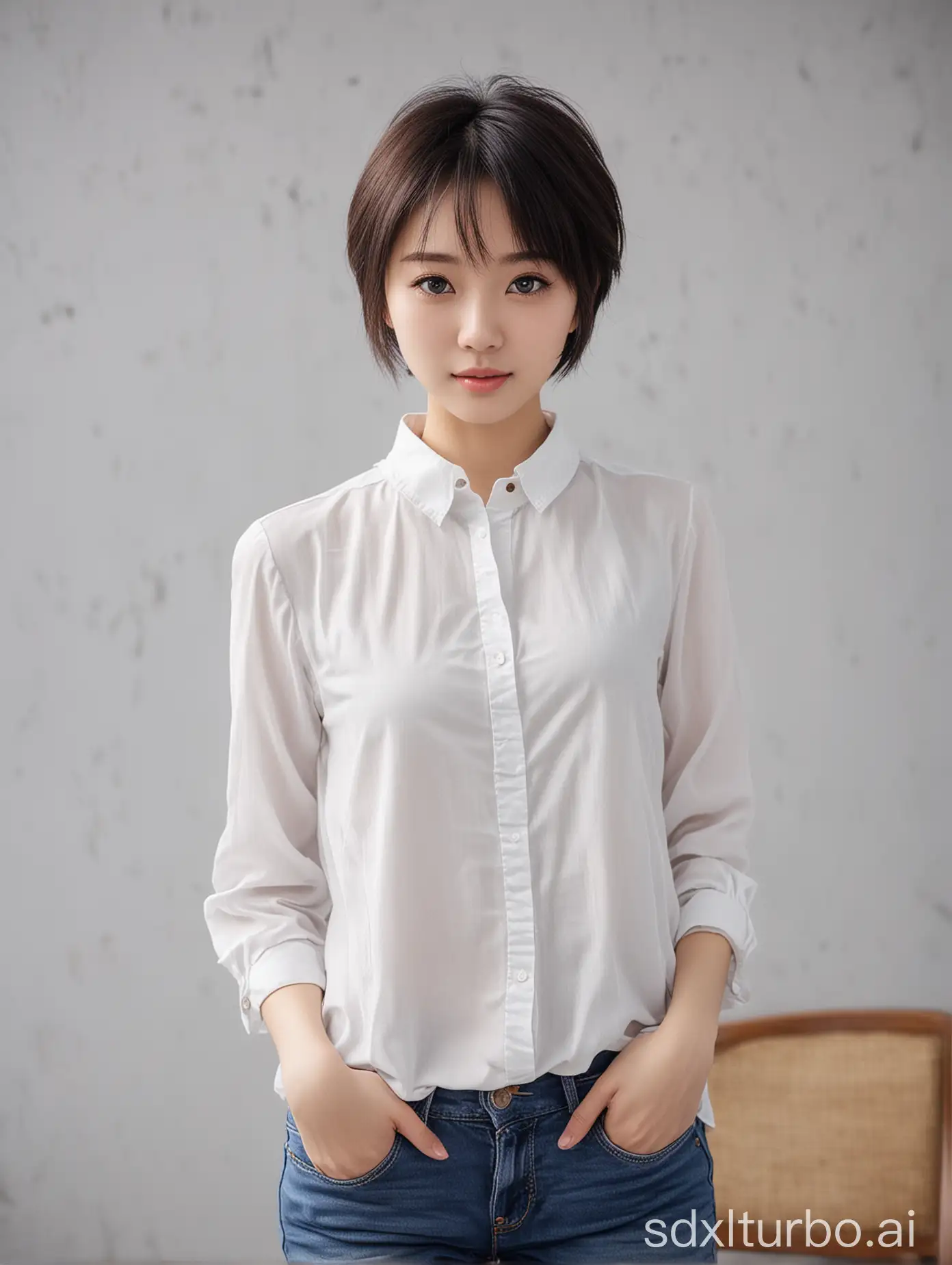 Chinese-Girl-in-Casual-Attire-White-Blouse-and-Jeans